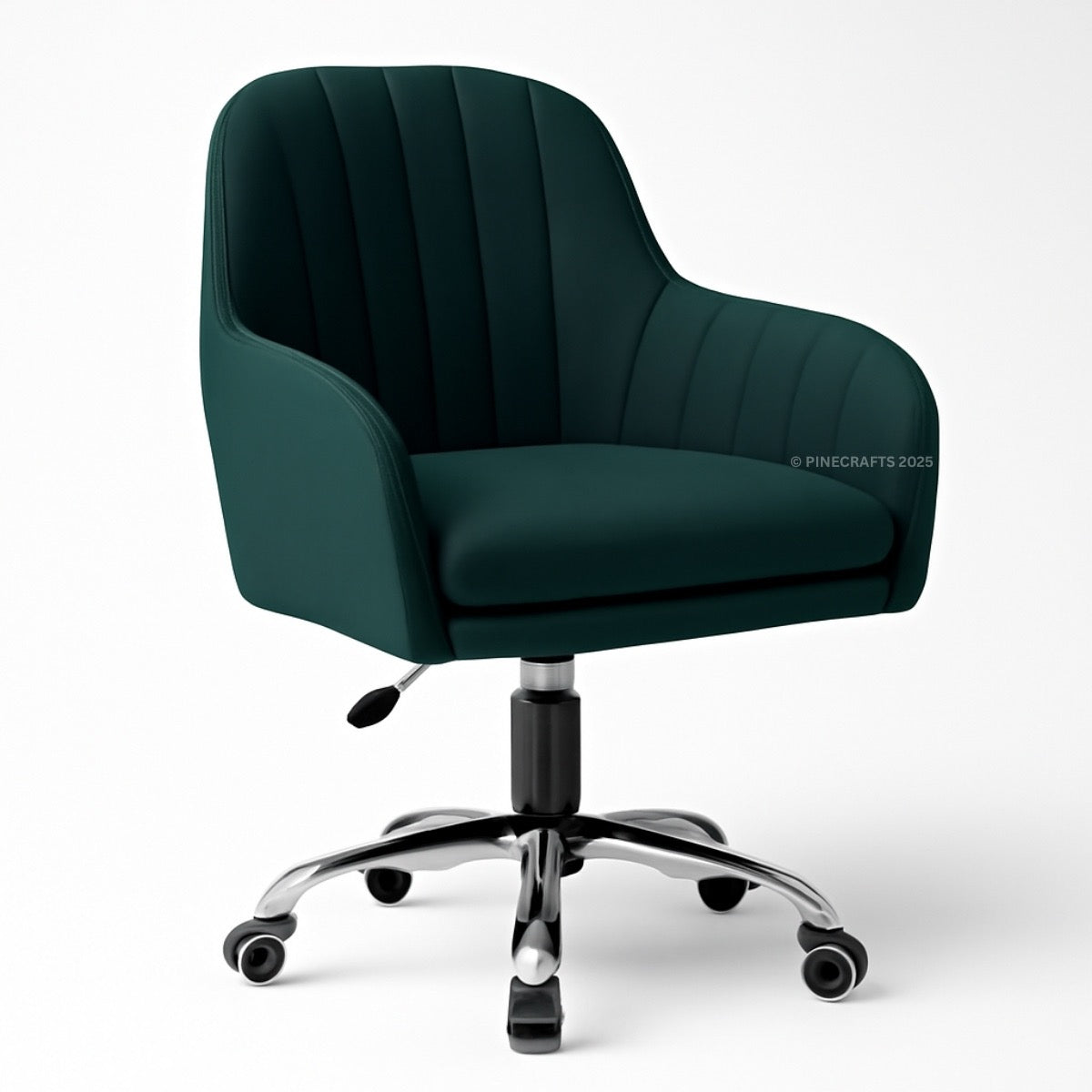 Green office chair with a white background