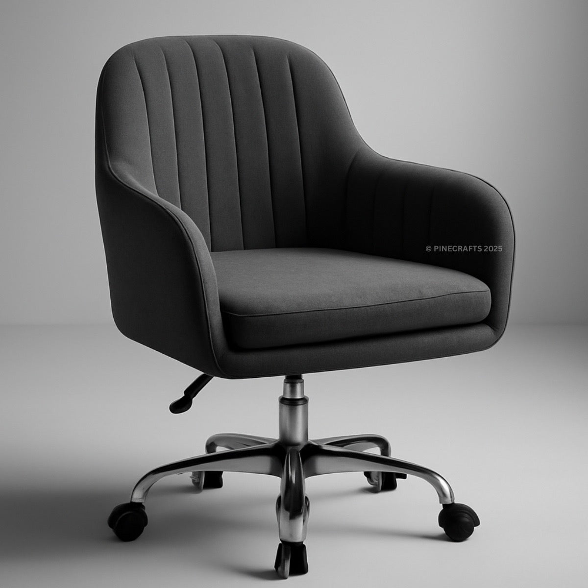 Gray office chair with a ribbed backrest on a gray background