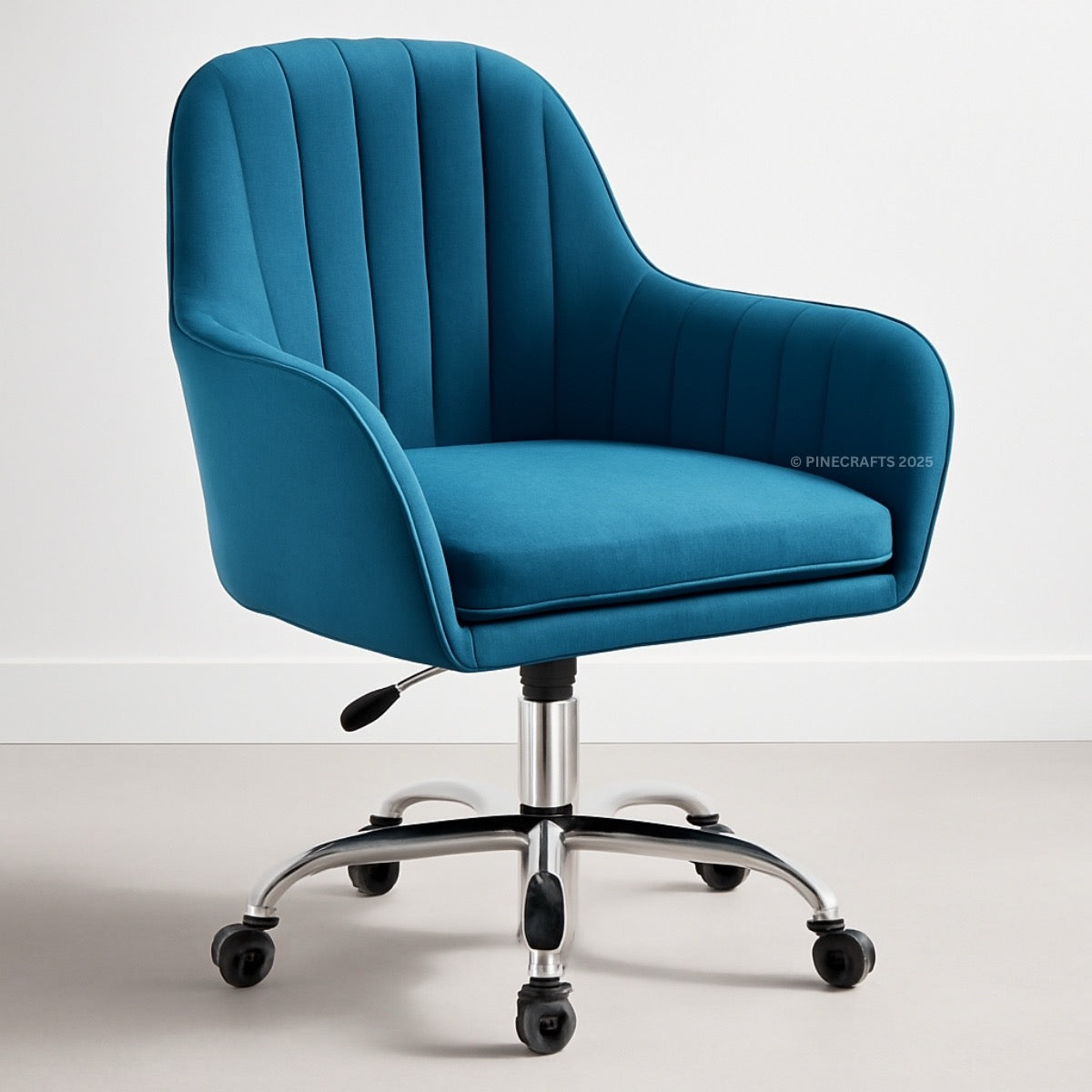 Blue office chair with a white background