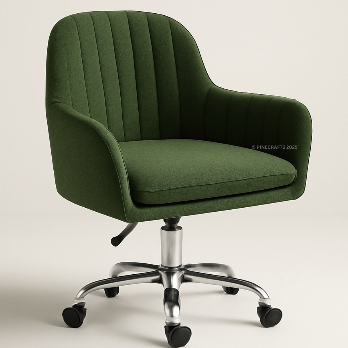 Green office chair with a ribbed backrest on a light background