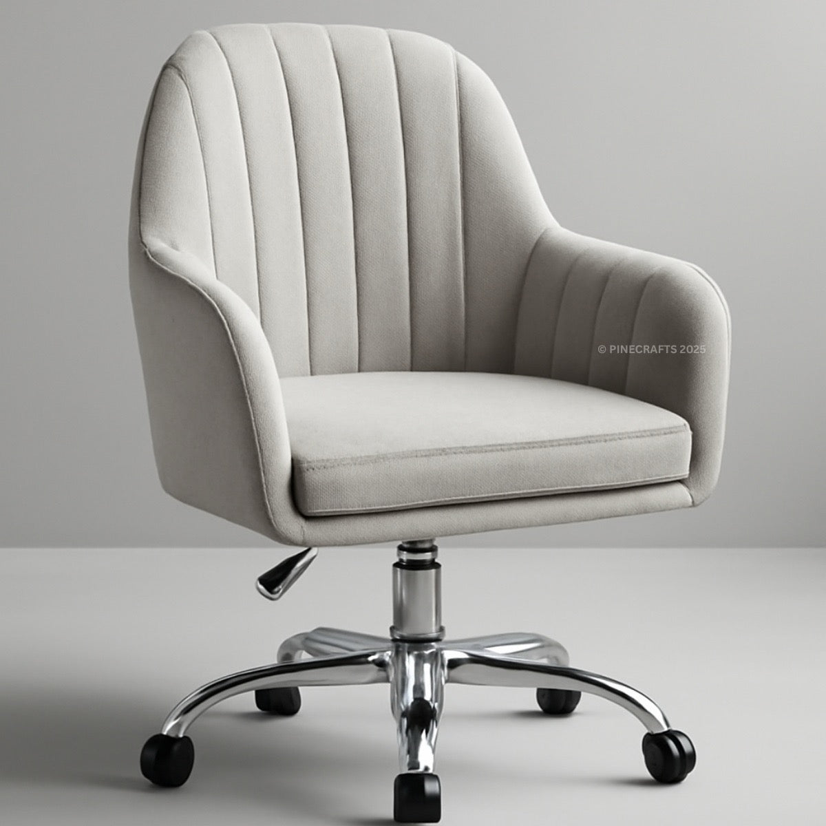 Gray office chair with a ribbed backrest on a gray background