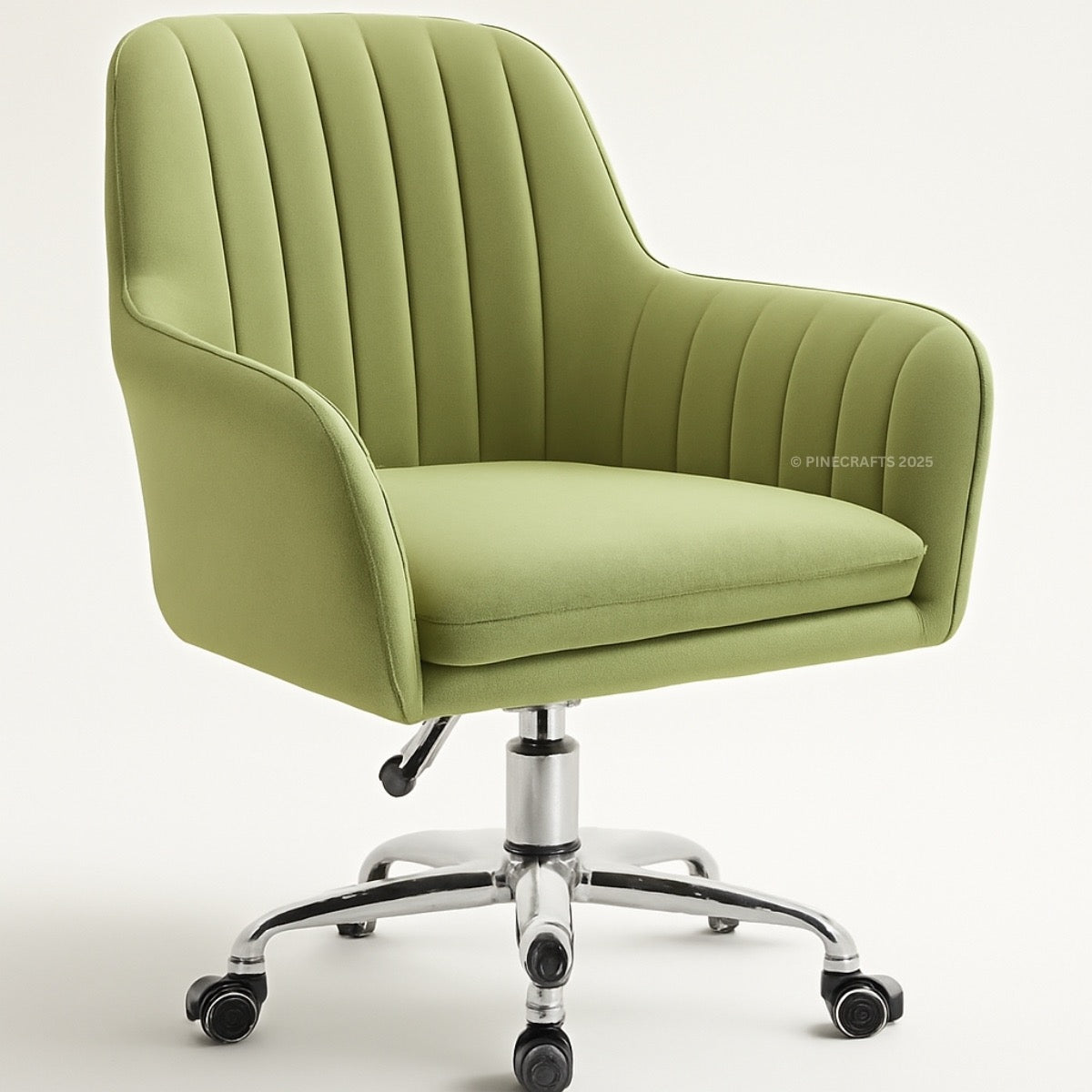 Green office chair with a ribbed texture on a white background