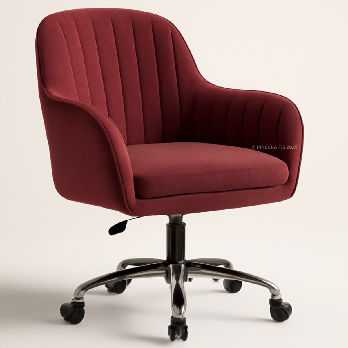 Maroon office chair with a beige background