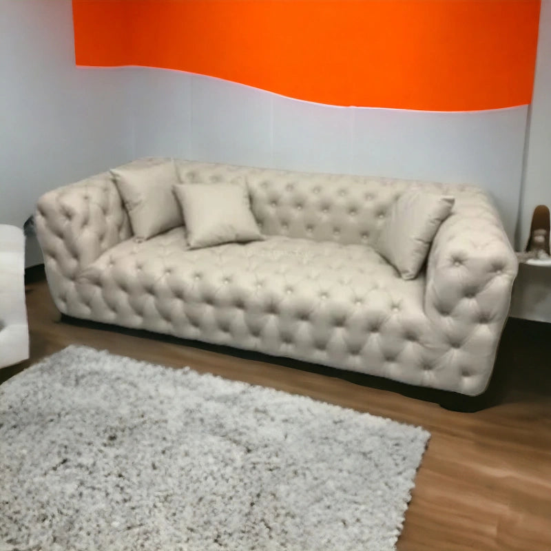 Button Tufted Design Cute Look 3 Seater Fabric Sofa