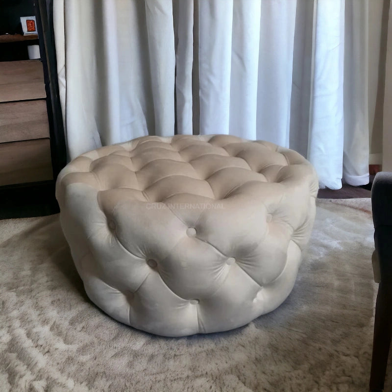 Retro Button Tufted Fabric Ottoman Bench