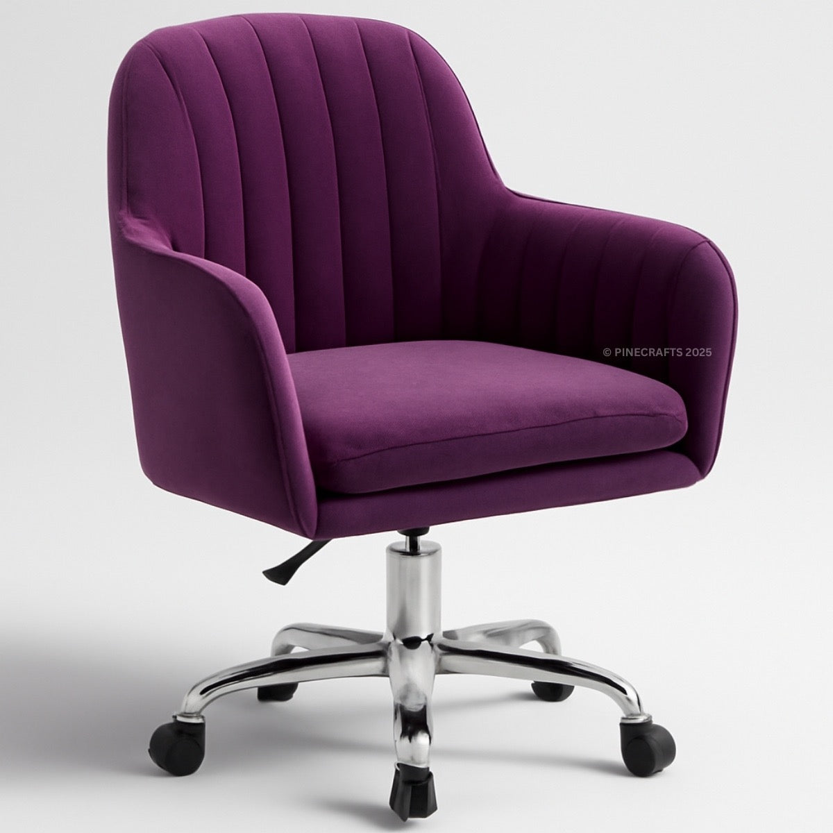 Purple office chair with chrome base on a white background