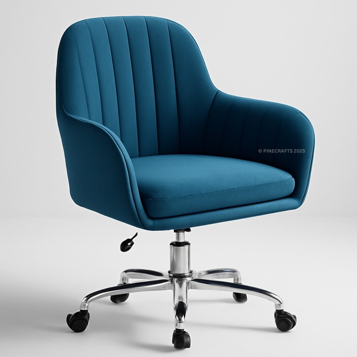 Blue office chair with a ribbed texture on a white background