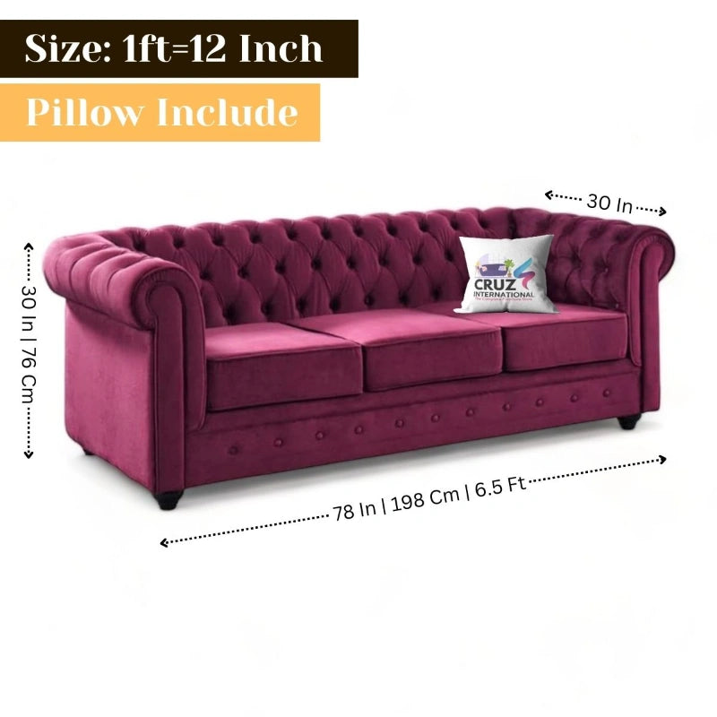 Royal Button Tufted 3 Seater Sofa for Living Room