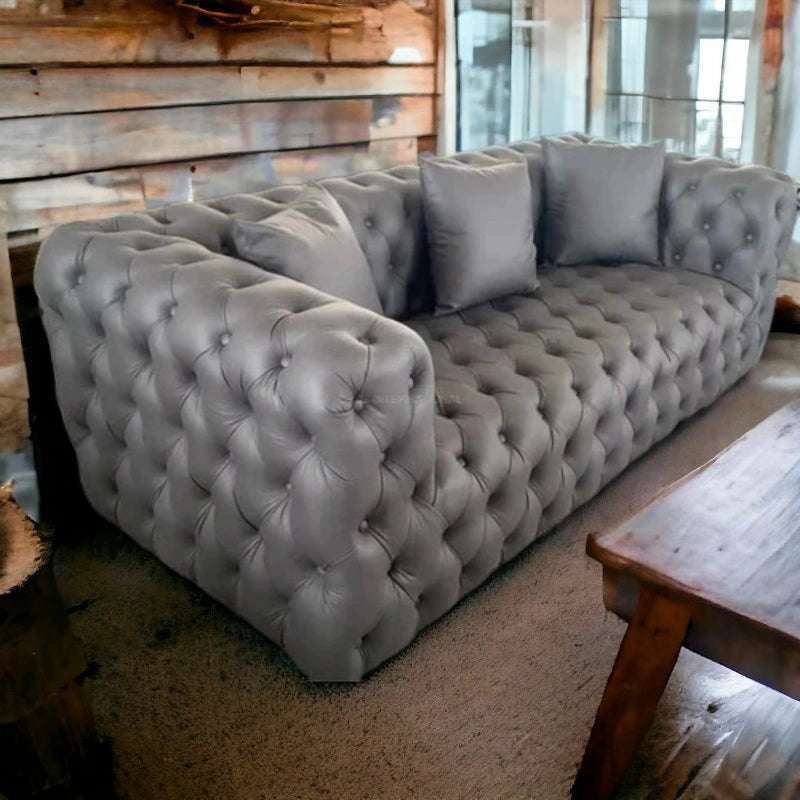 Button Tufted Design Cute Look 3 Seater Fabric Sofa