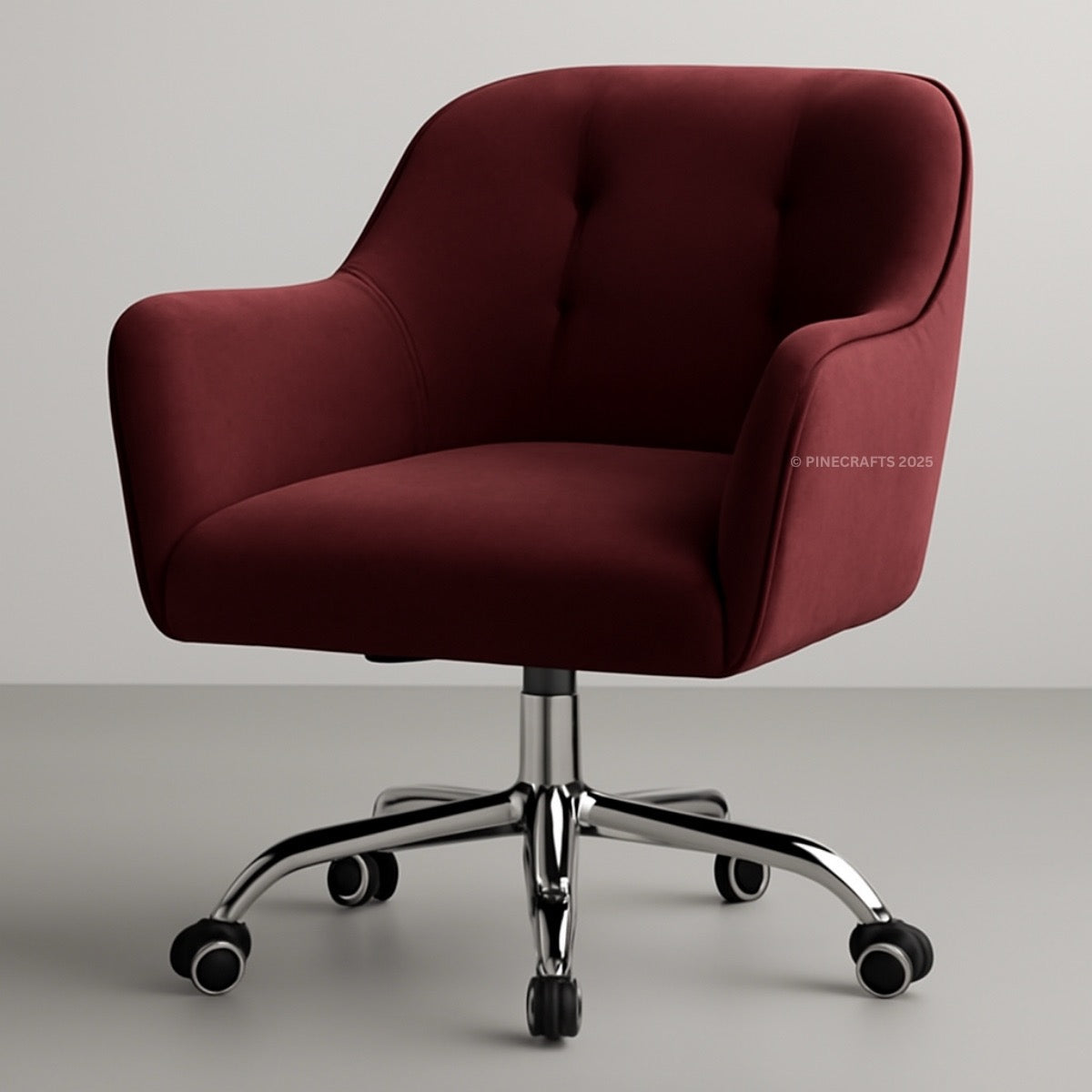 Maroon office chair with chrome base on a gray background