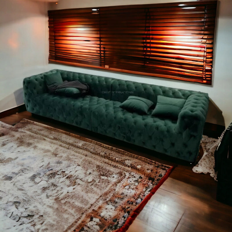 Button Tufted Design Cute Look 3 Seater Fabric Sofa