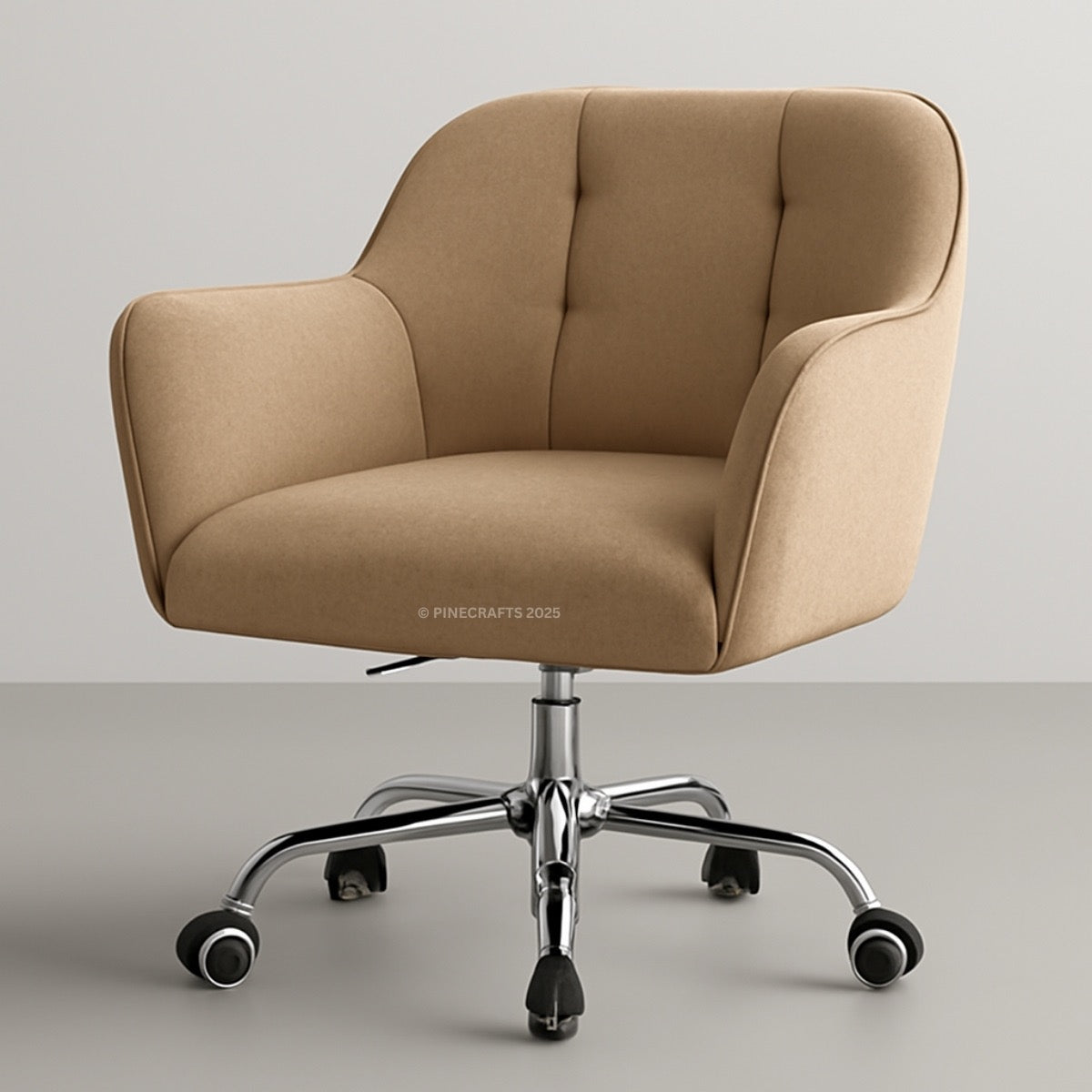 Beige office chair with chrome base on a plain background