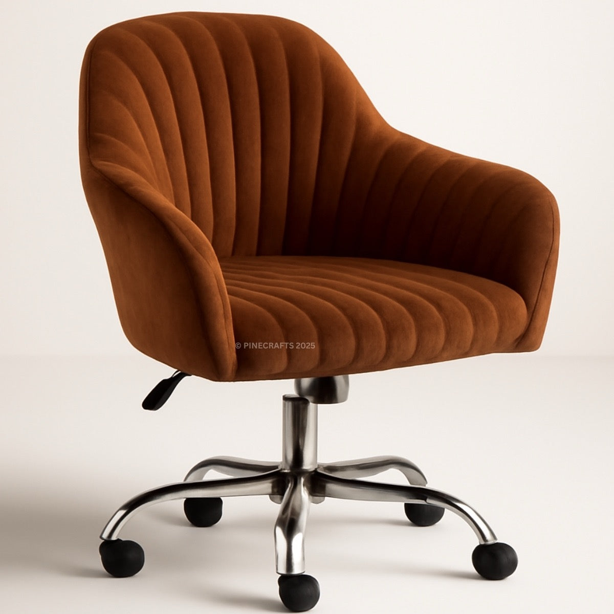 Brown office chair with ribbed texture on a beige background