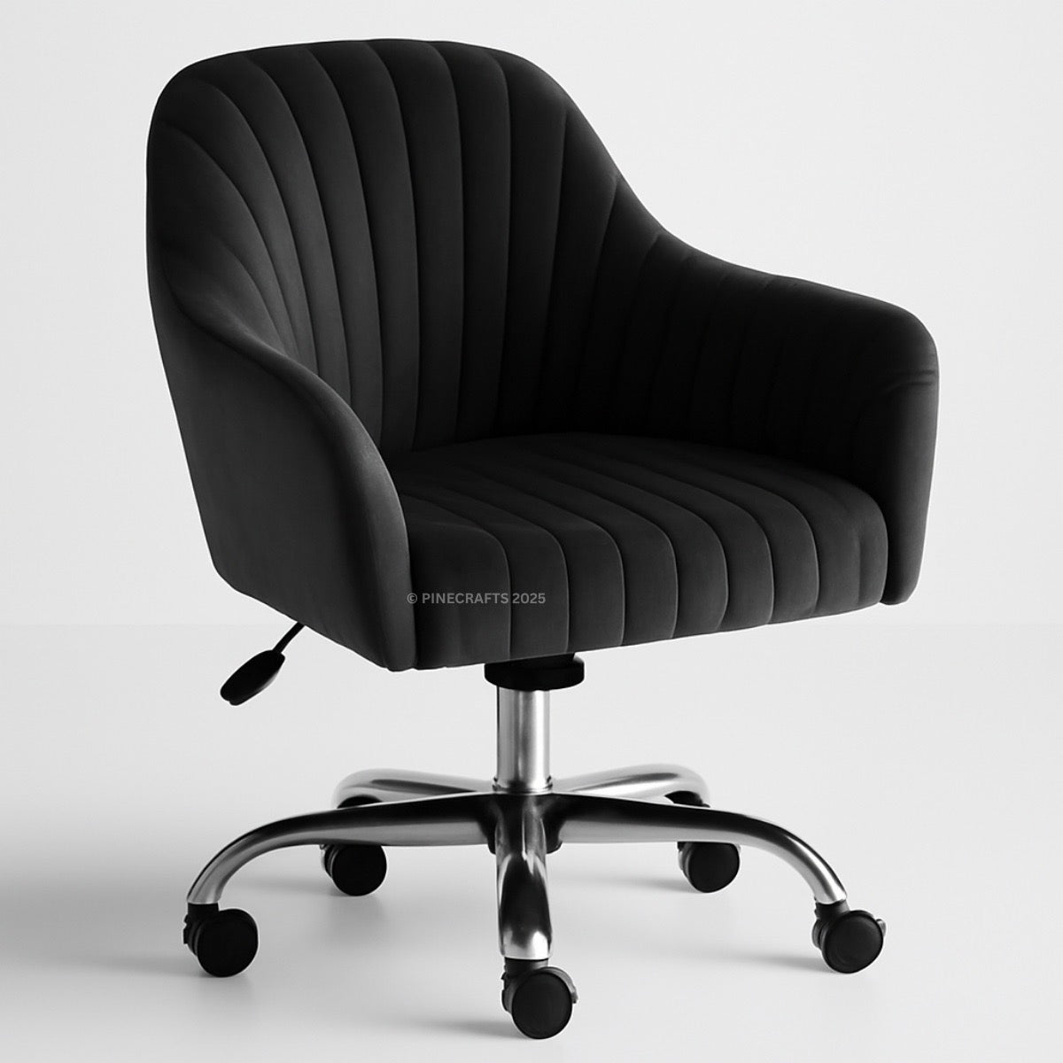 Black office chair with chrome base on a white background