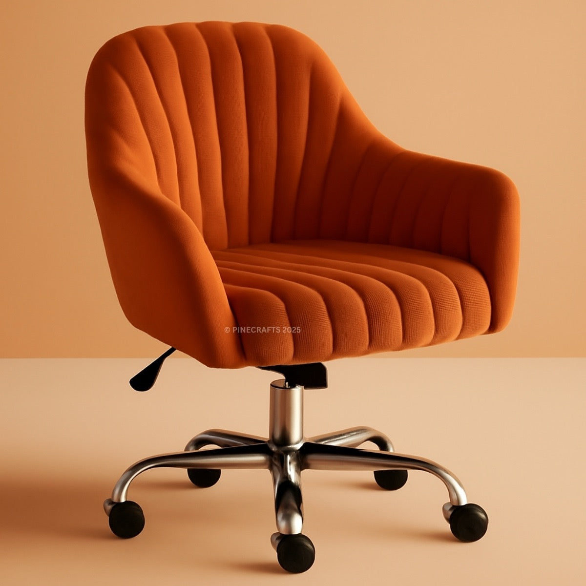 Orange office chair with a ribbed texture on a beige background