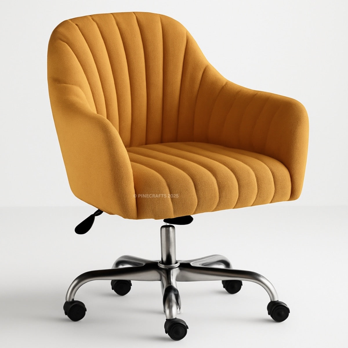 Mustard yellow office chair with ribbed texture on a white background