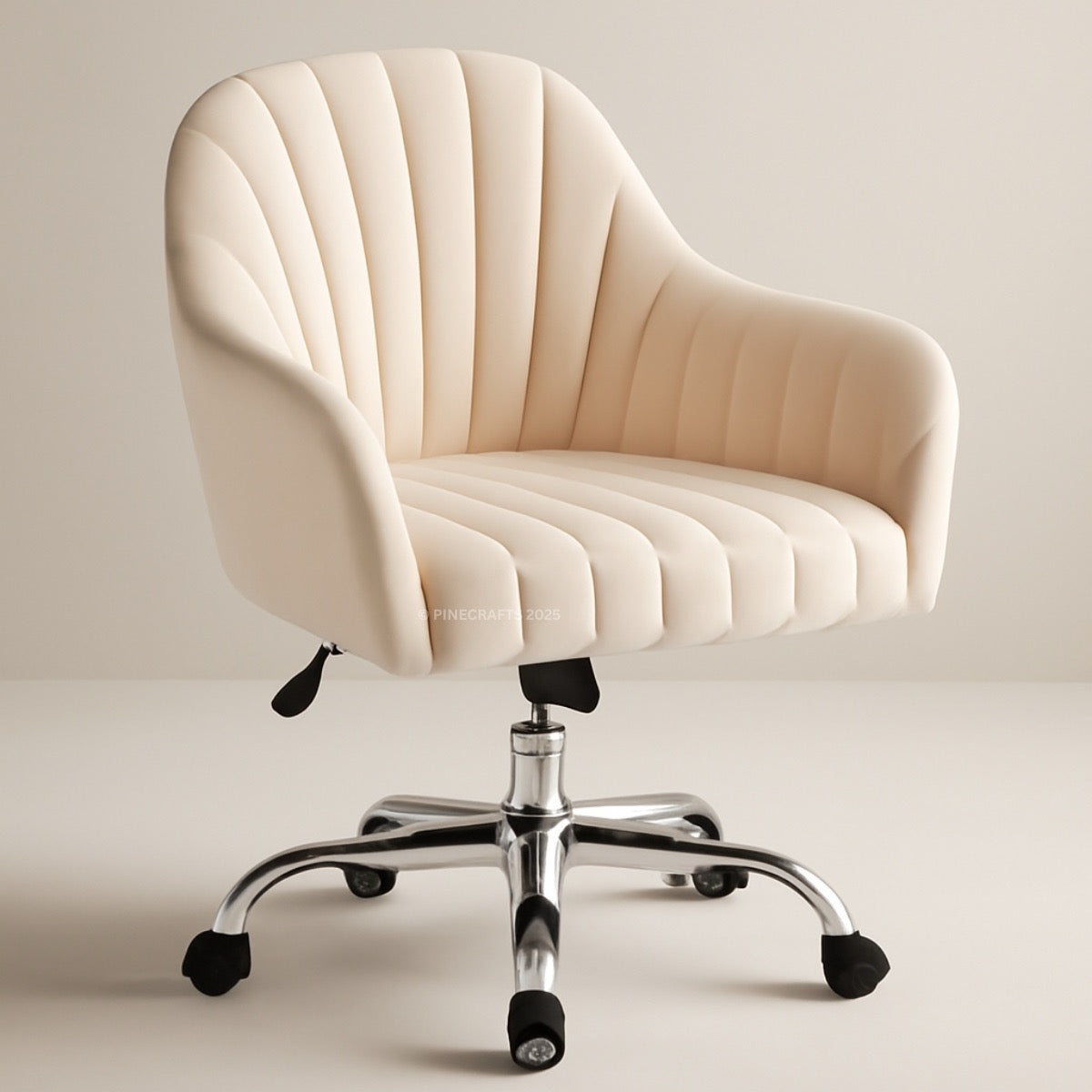 Beige office chair with a ribbed texture on a beige background