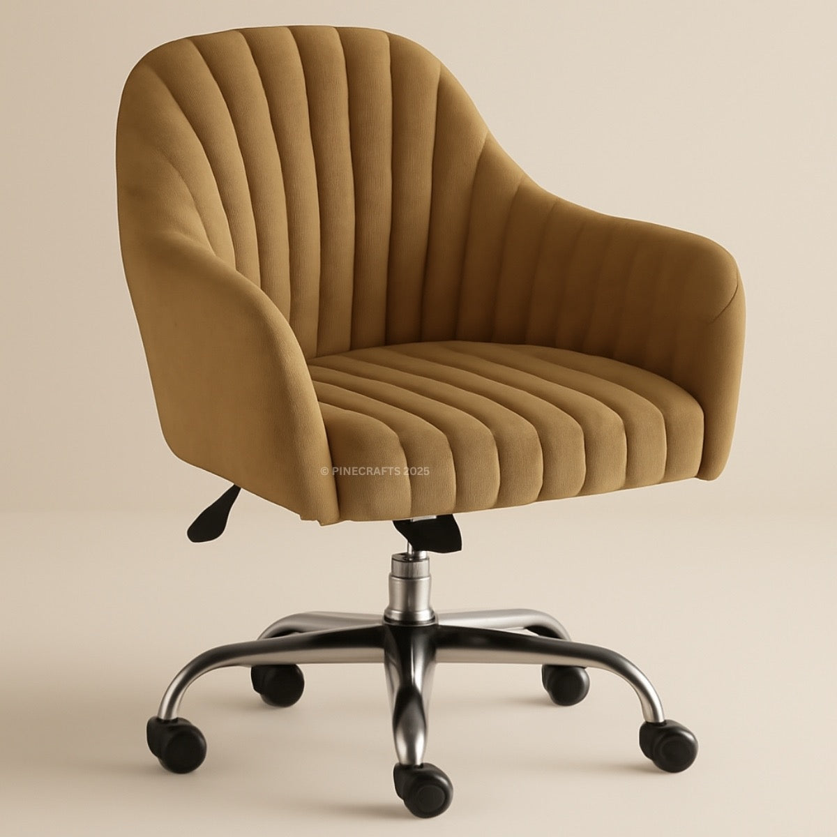 Brown office chair with ribbed texture on a beige background