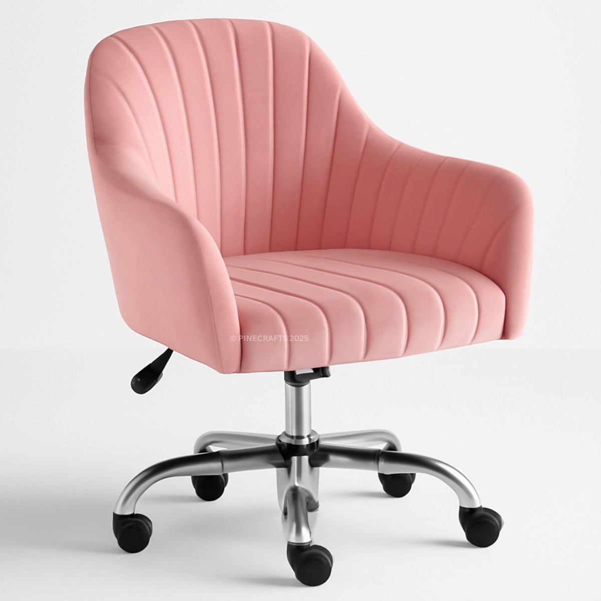 Pink office chair with ribbed texture on a white background