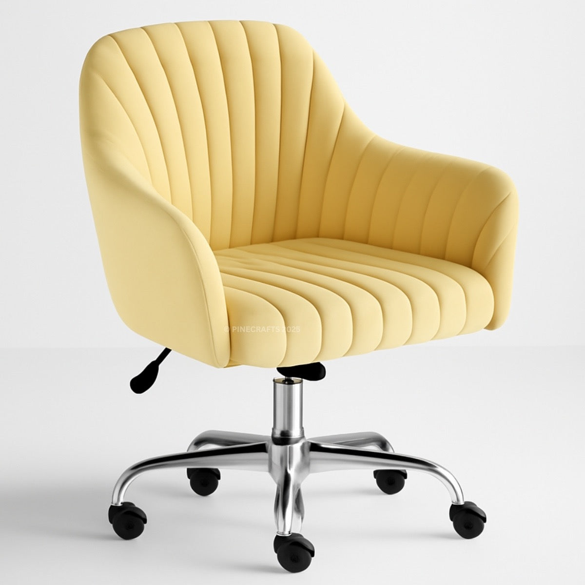Yellow office chair with a ribbed texture on a white background