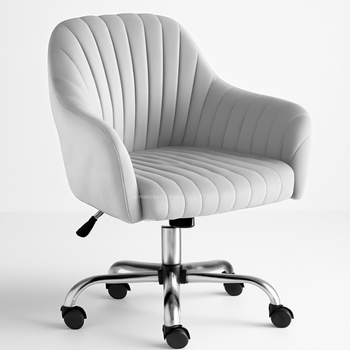 Gray ribbed office chair with a chrome base on a white background