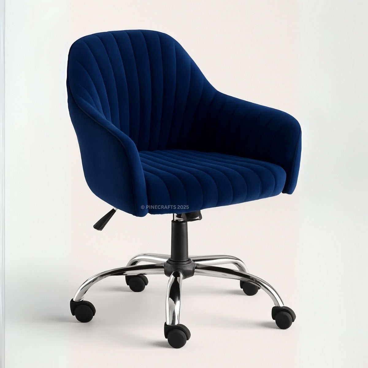 Blue office chair with a ribbed texture on a white background