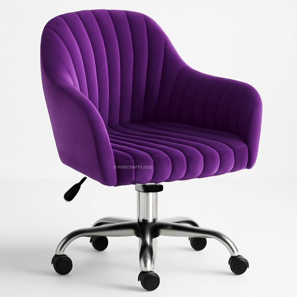Purple office chair with a ribbed texture on a white background