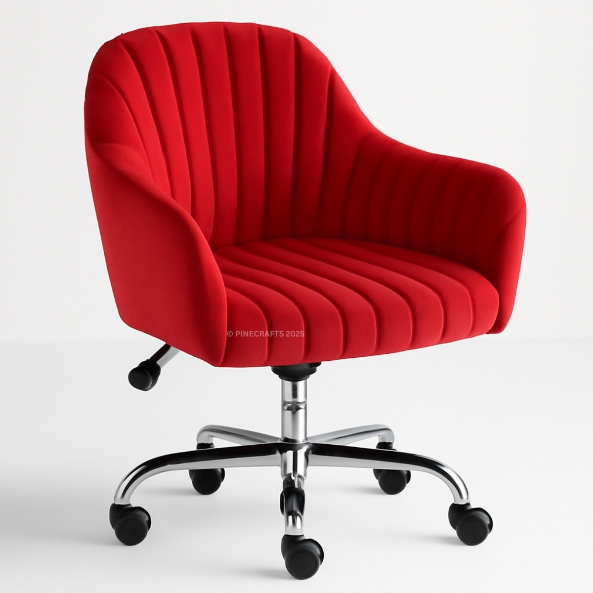 Red office chair with a ribbed texture on a white background