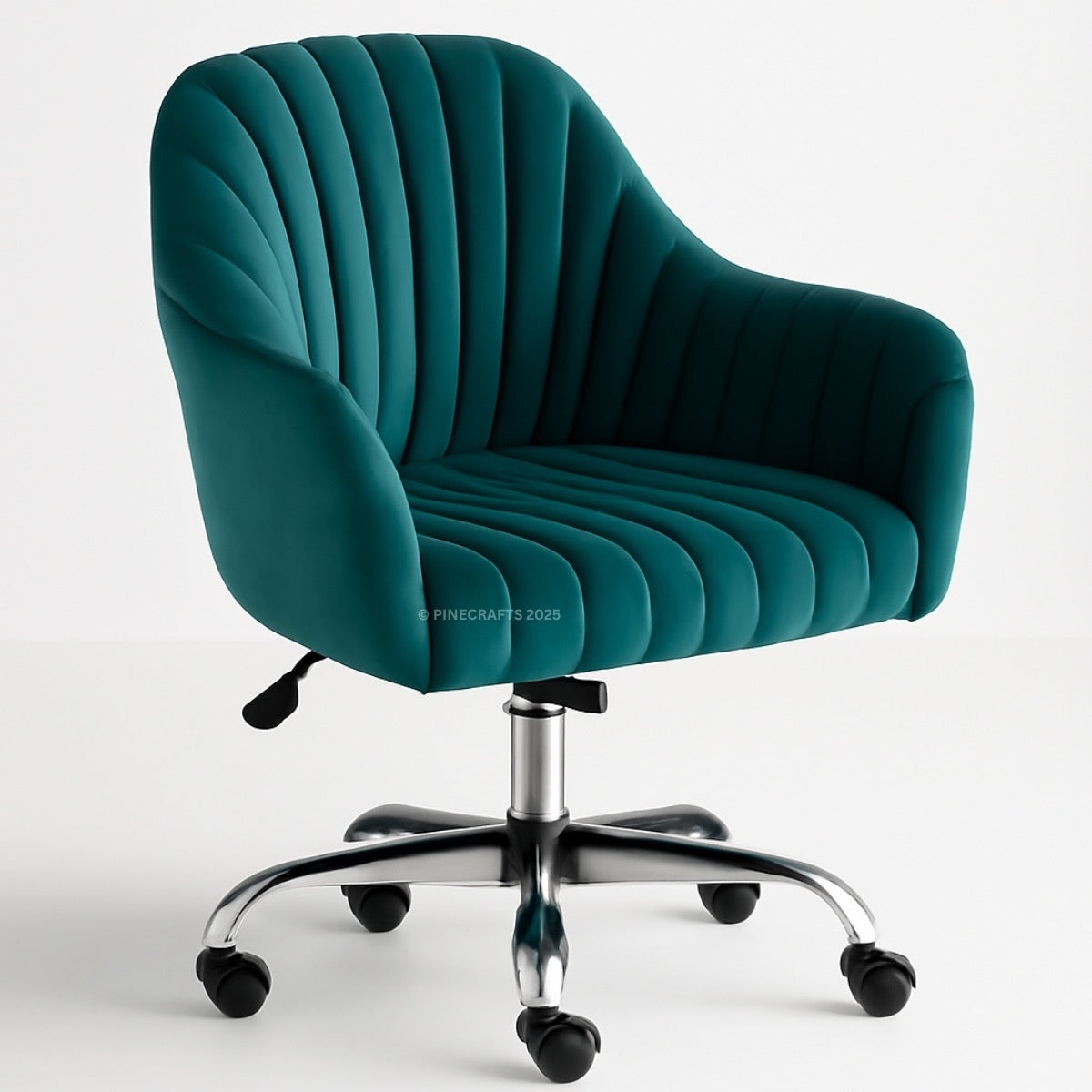 Teal office chair with a ribbed texture on a white background