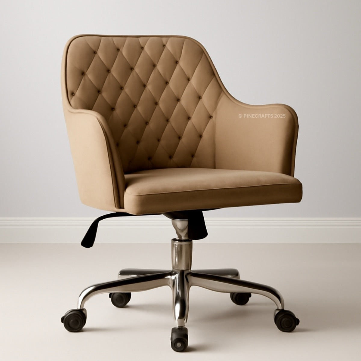 Beige office chair with quilted design on a light background