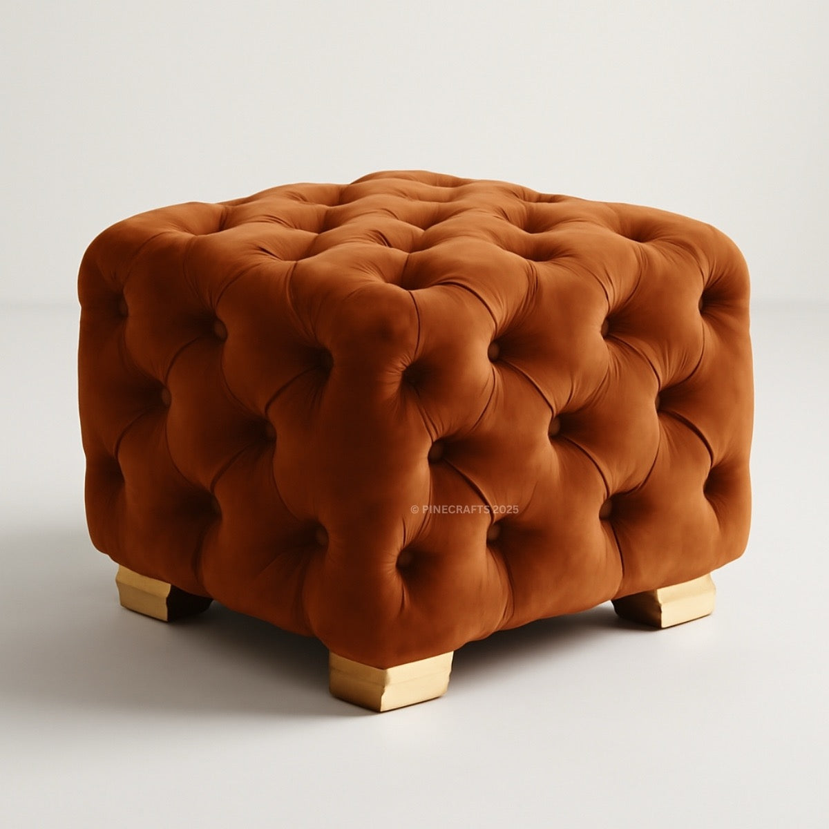 Brown tufted ottoman on a light gray background
