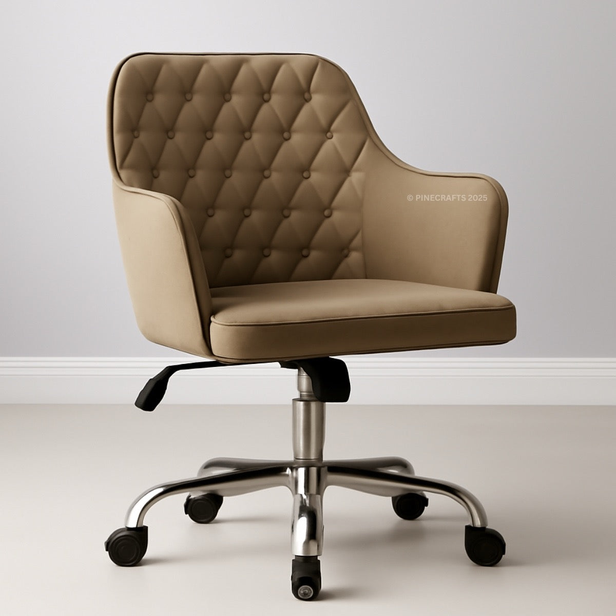 Brown office chair with quilted design on a white background