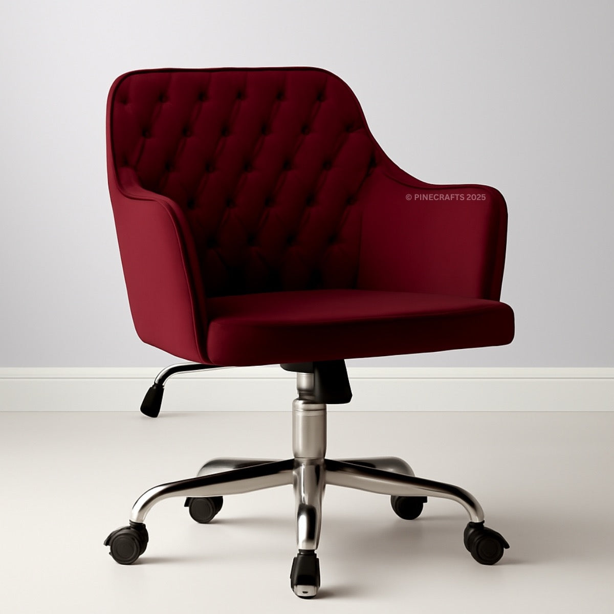 Red office chair with a tufted backrest on a white background