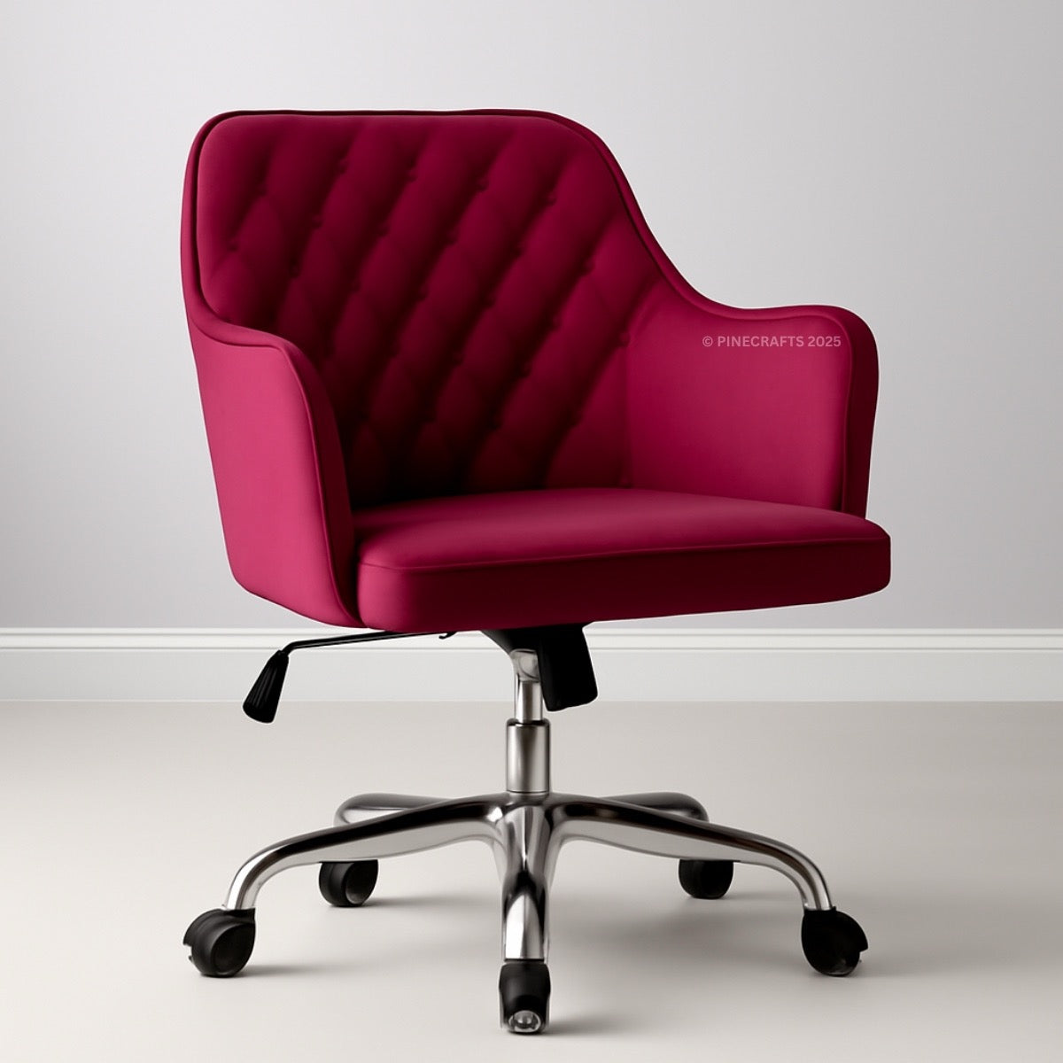 Pink office chair with a textured backrest on a white background