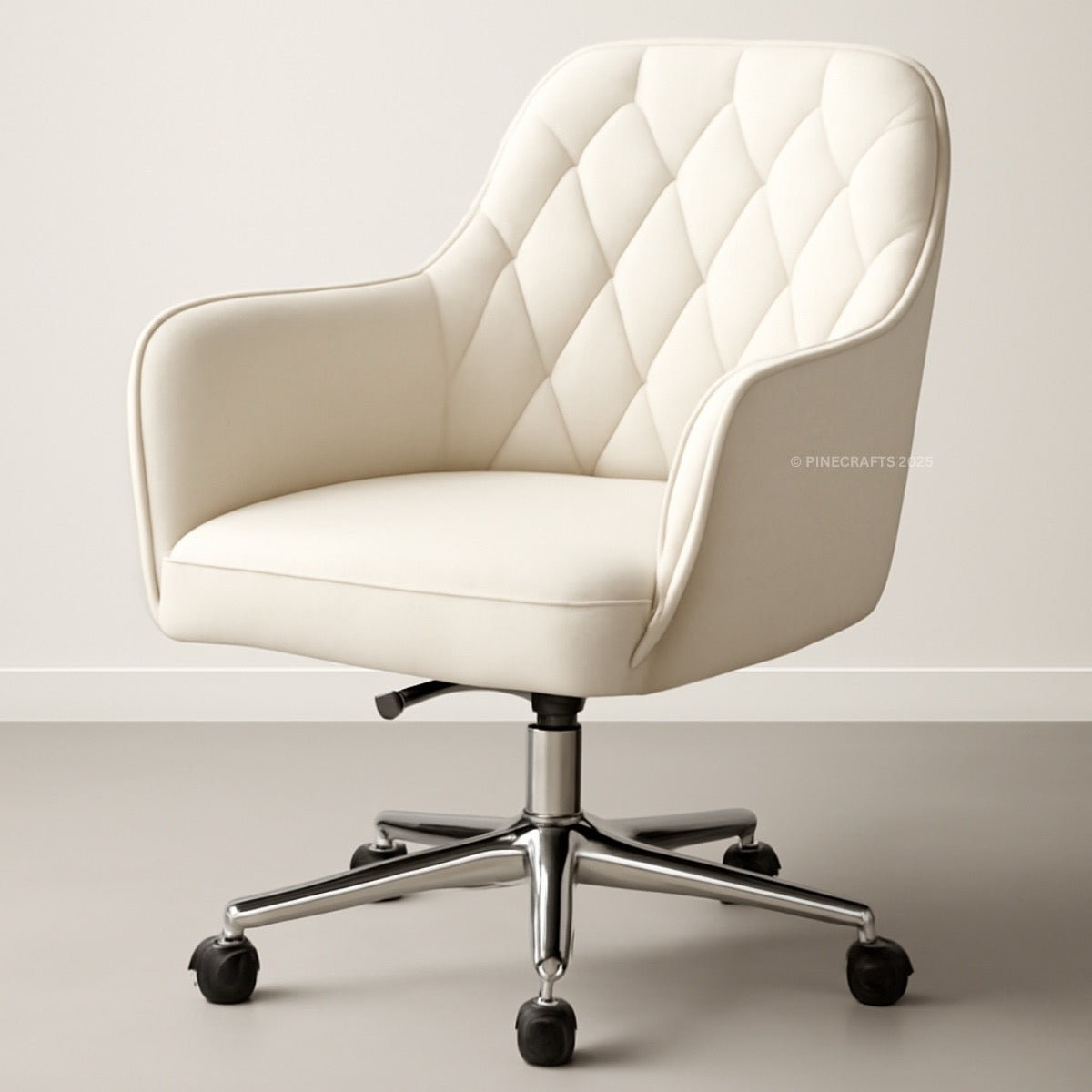 White office chair with quilted design on a light background