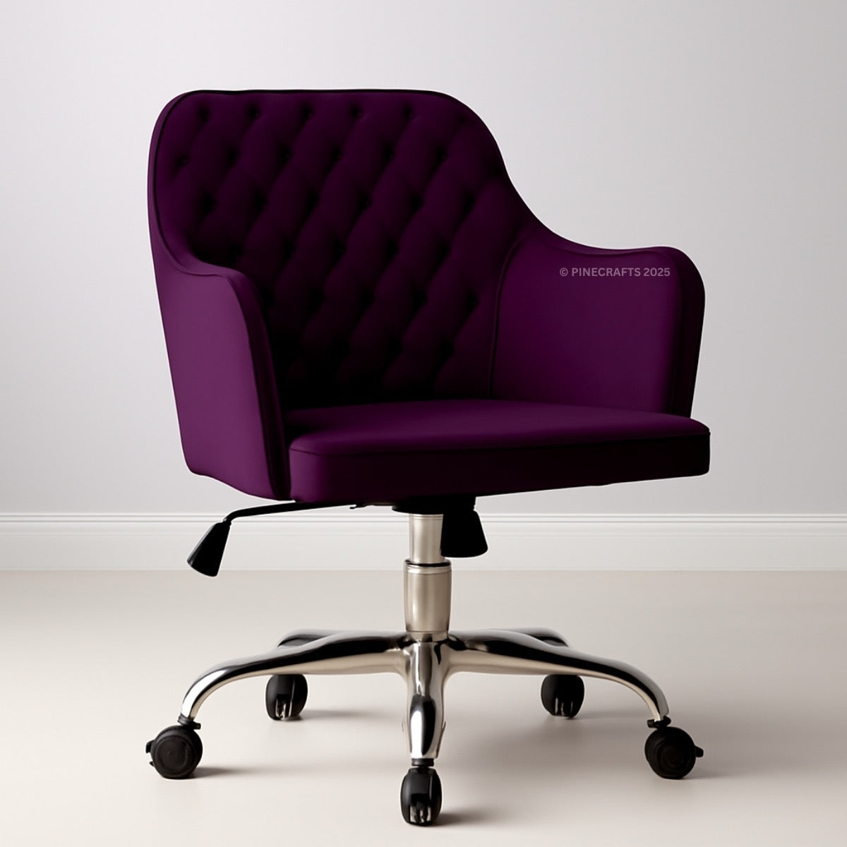 Purple office chair with a white background