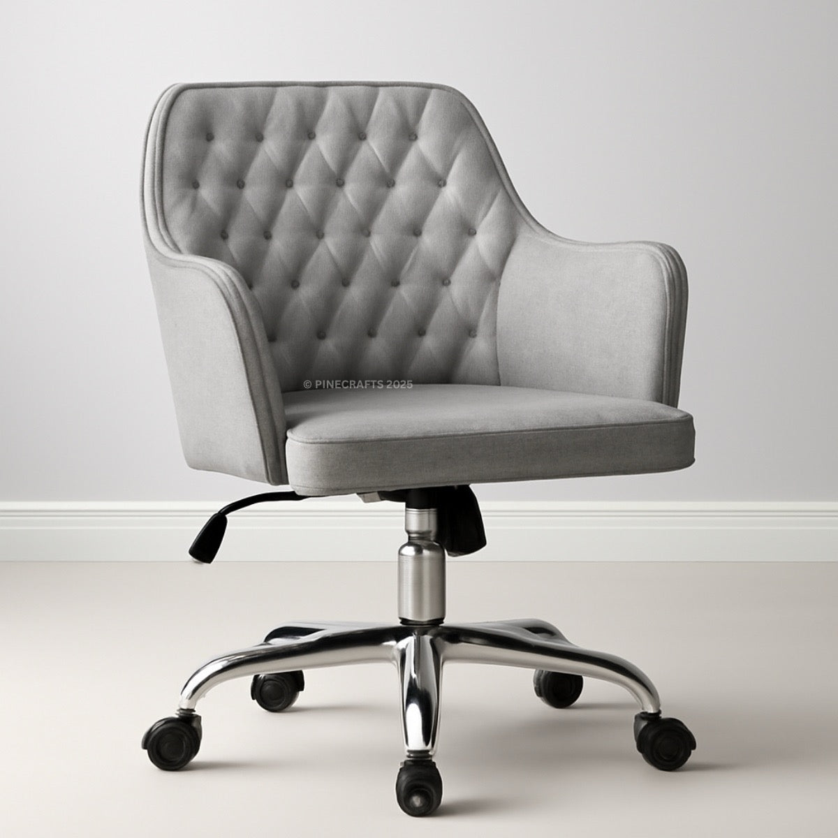 Gray office chair with quilted design on a white background