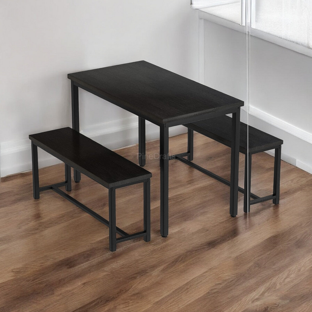 Rustic Wood Dining Table Set with Bench