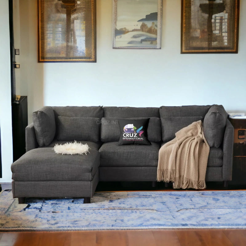 Modern 3 Seater L Shape Fabric Sofa for Living Room