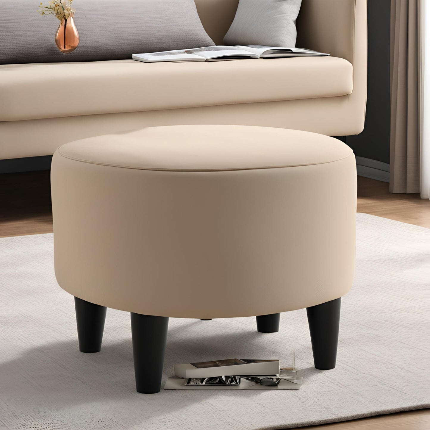 PineCrafts Living Room Puffy Ottoman (Beige)