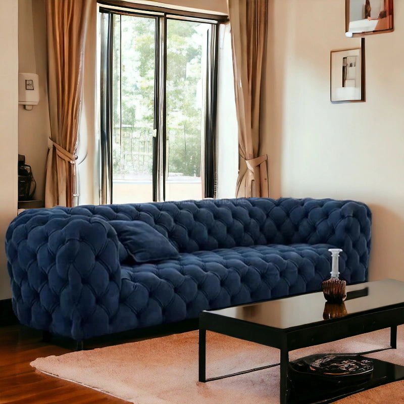 Button Tufted Design Cute Look 3 Seater Fabric Sofa