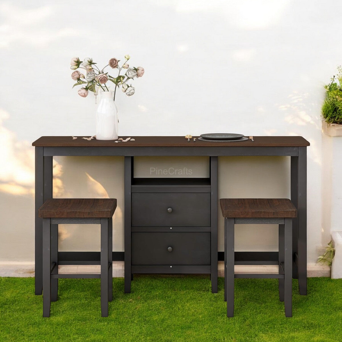 Chic Dining Table with Wooden Stool