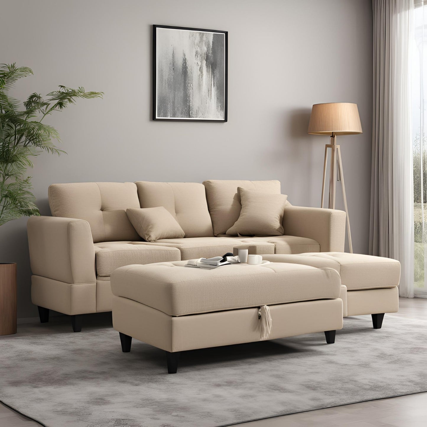 Custom-Made Wooden Bench with Fabric