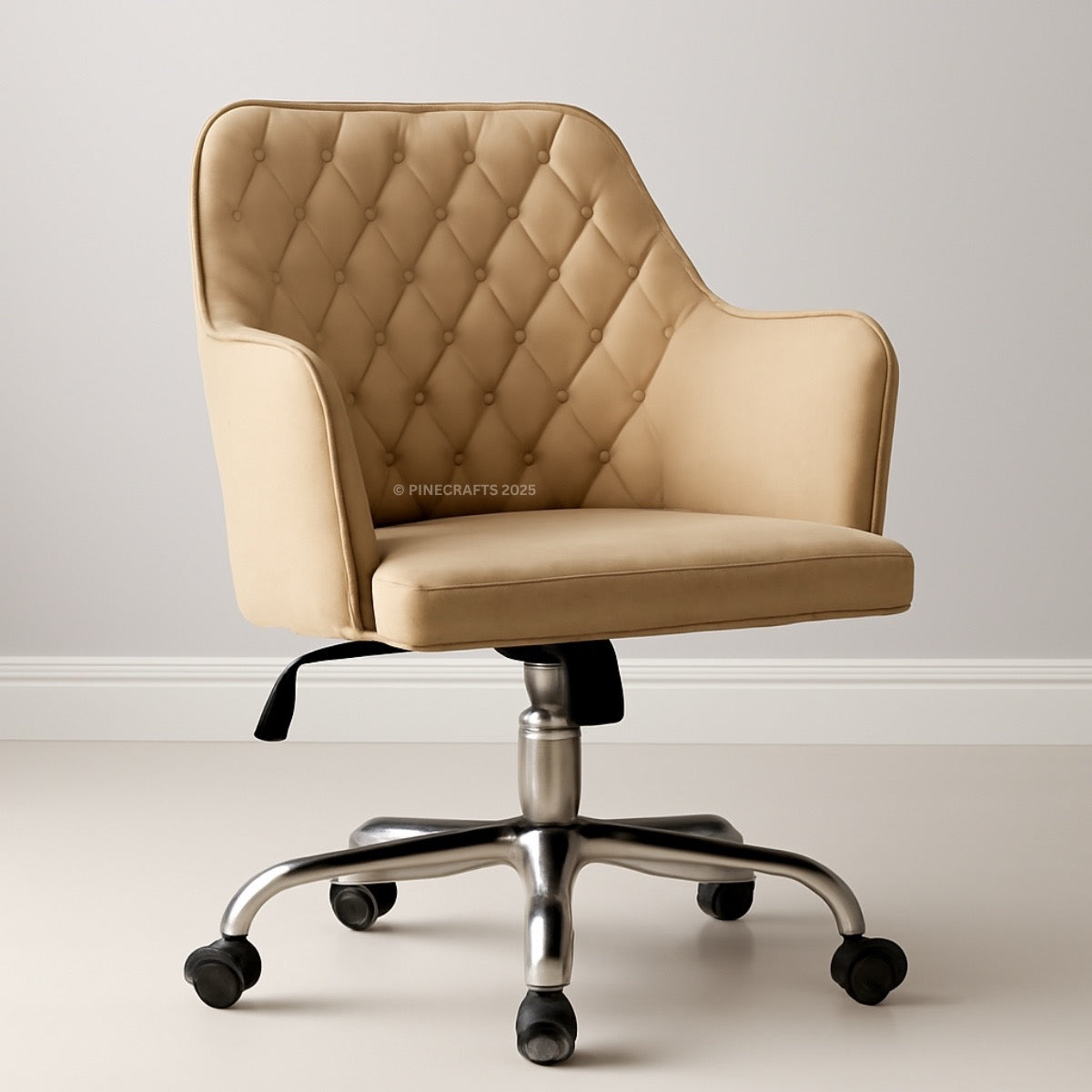 Beige office chair with quilted design on a light background
