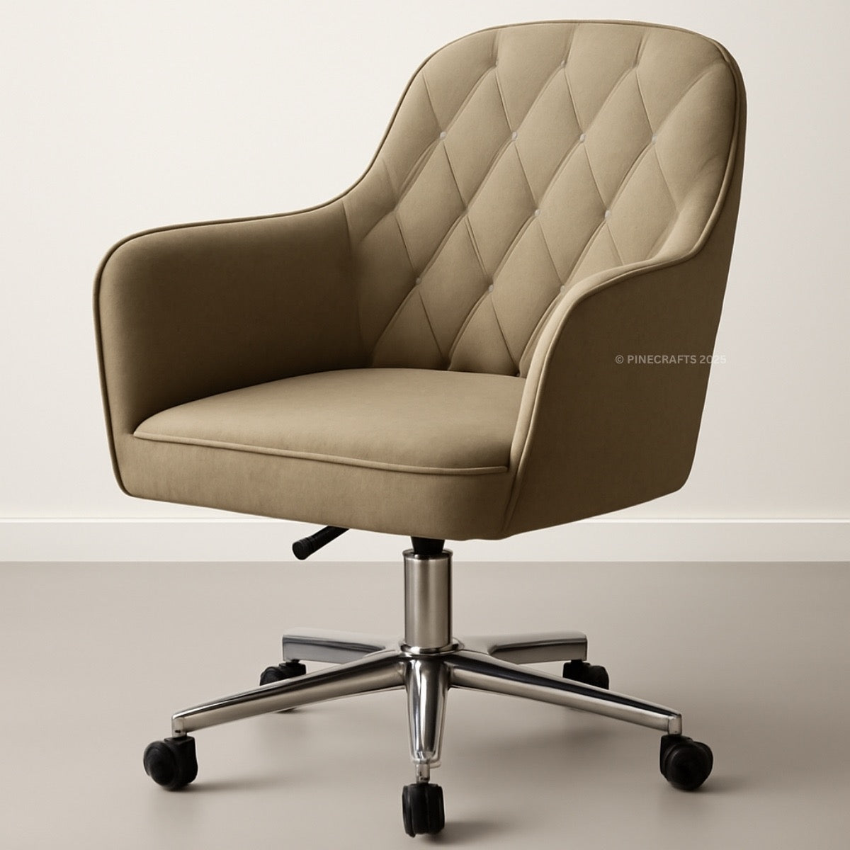 Beige office chair with quilted design on a beige background
