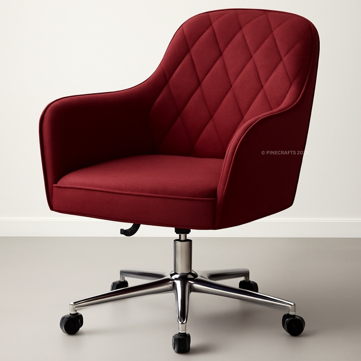 Red office chair with diamond pattern on a light background