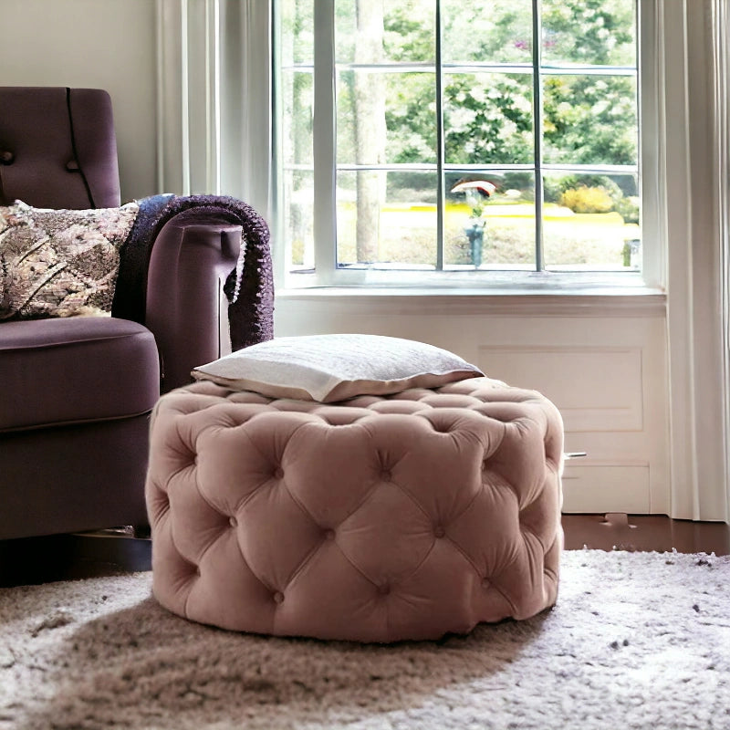 Retro Button Tufted Fabric Ottoman Bench