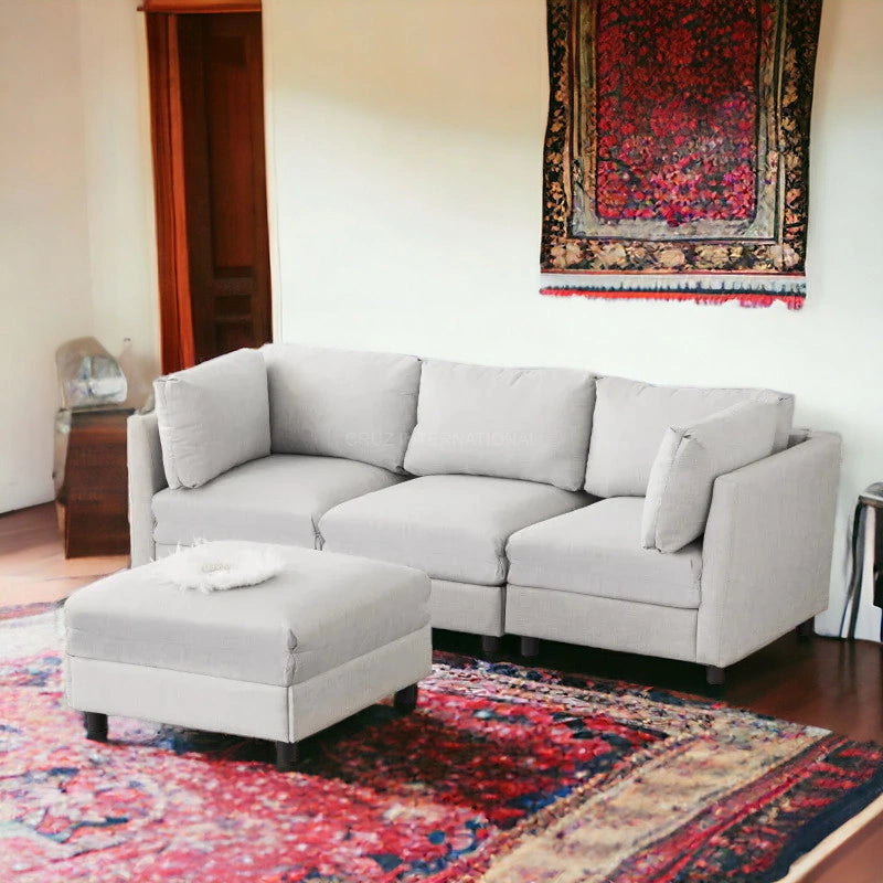 Modern Cute Look 4 Seater L Shape Fabric Sofa