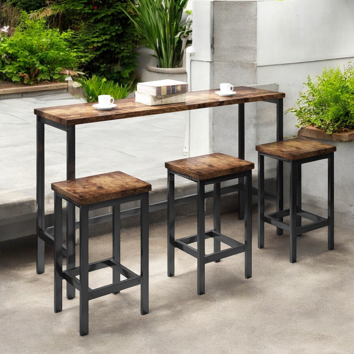 Chic Dining Table with Wooden Stool