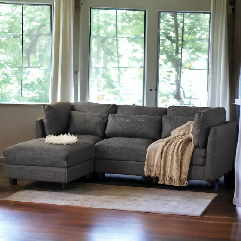 Modern 3 Seater L Shape Fabric Sofa for Living Room